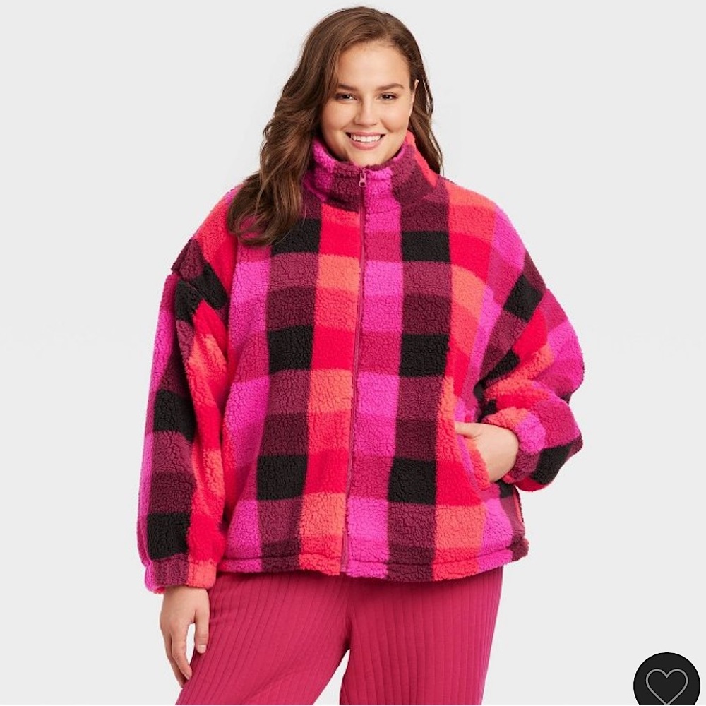 A NEW DAY | Women’s Plus Size Fleece Zip-Up Sweatshirt Plaid Pattern (4X)